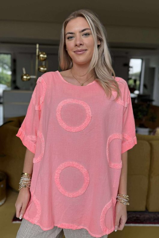 Made in Italy Sa Caleta Circle Classic Boyfriend Top Washed Popsicle Pink